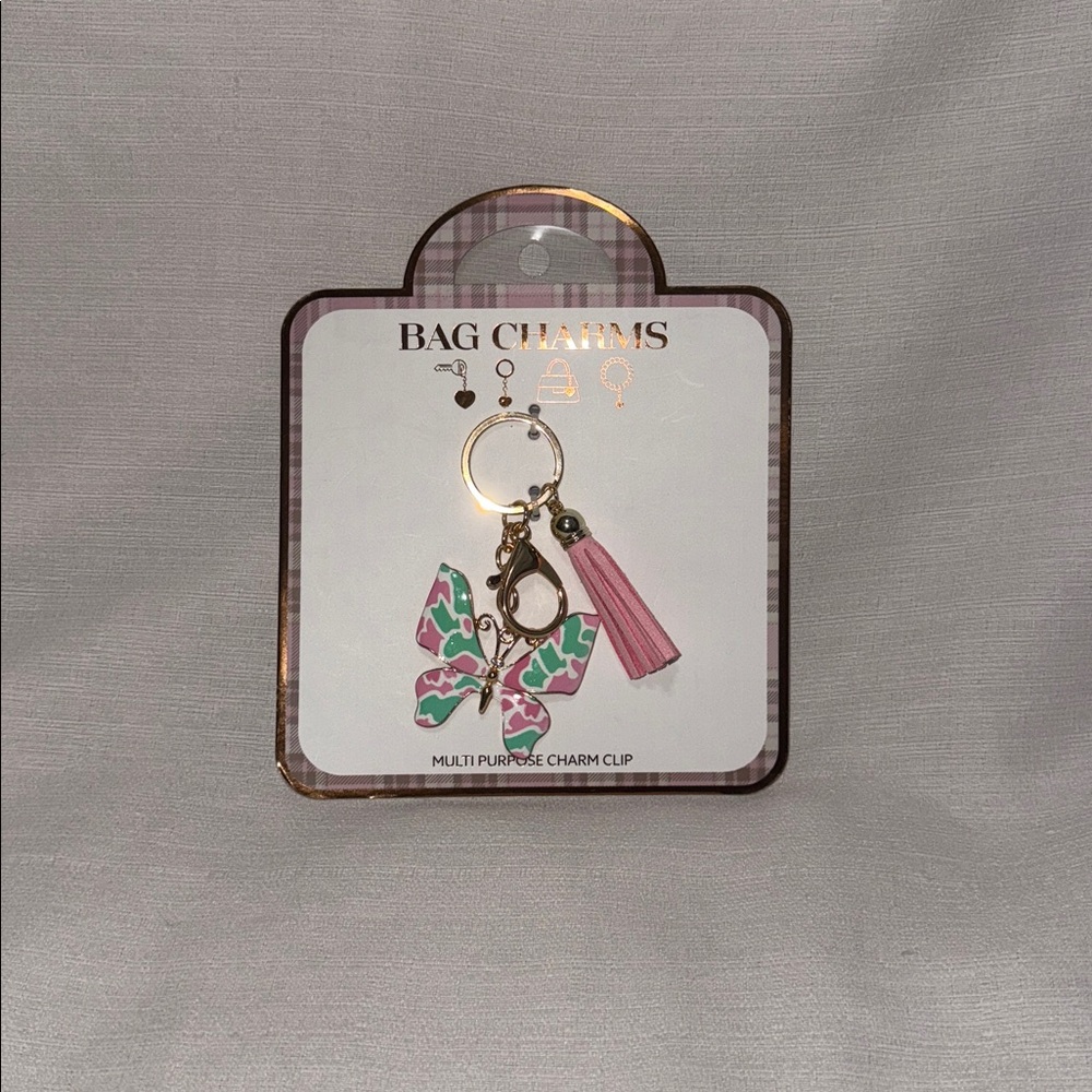 Pink and Green Butterfly Bag Charm